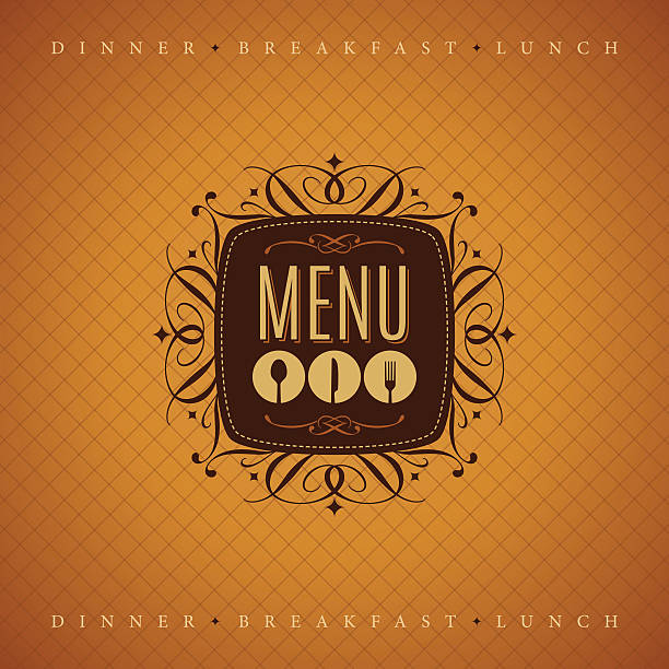 ilustraciones, imágenes clip art, dibujos animados e iconos de stock de diseño de menú de restaurante-ilustración - retro revival chef restaurant menu