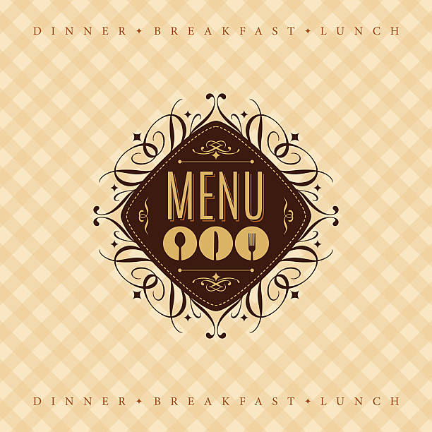ilustraciones, imágenes clip art, dibujos animados e iconos de stock de diseño de menú de restaurante-ilustración - retro revival chef restaurant menu