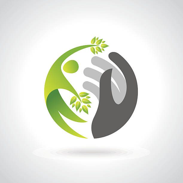 ilustrações, clipart, desenhos animados e ícones de mãos humanas proteger folhas verdes, salvar o conceito de terra. - recycling recycling symbol environmentalist people