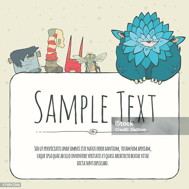 Cute Doodle Monster Greeteng Or Invitation Card With Place For Stock Illustration - Download Image Now