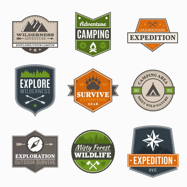 Retro Camp badges vector art illustration