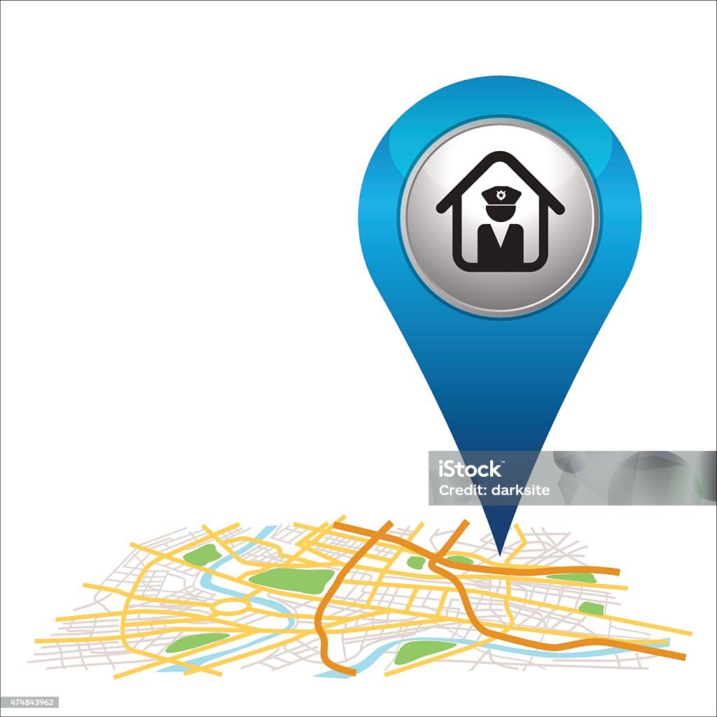 Map Pin Button Police Police Stock Illustration - Download Image Now - 2015, Arranging, Blue ...