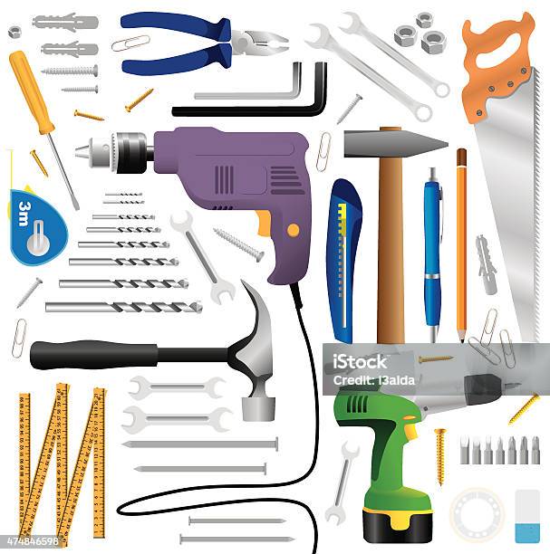 Diy Tool Equipment Stock Illustration - Download Image Now - 2015, Blue, Carpenter