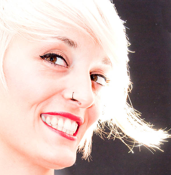 istock Beautiful woman with short white hair 474848603