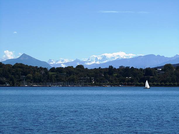 istock Geneva Lake surrounded by the Alps snow peaks blue sky 474848978