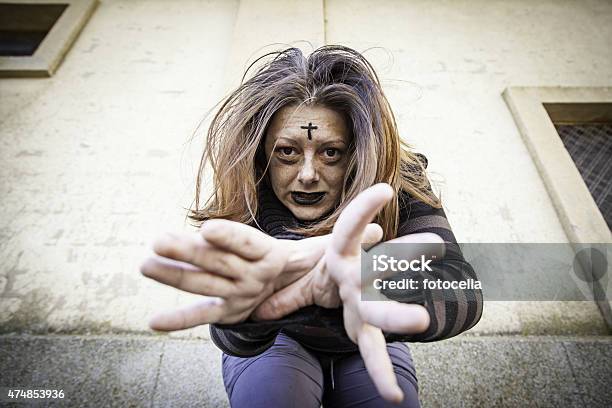 Satanic Assaulting Girl Stock Photo - Download Image Now - 2015, Activity, Adult