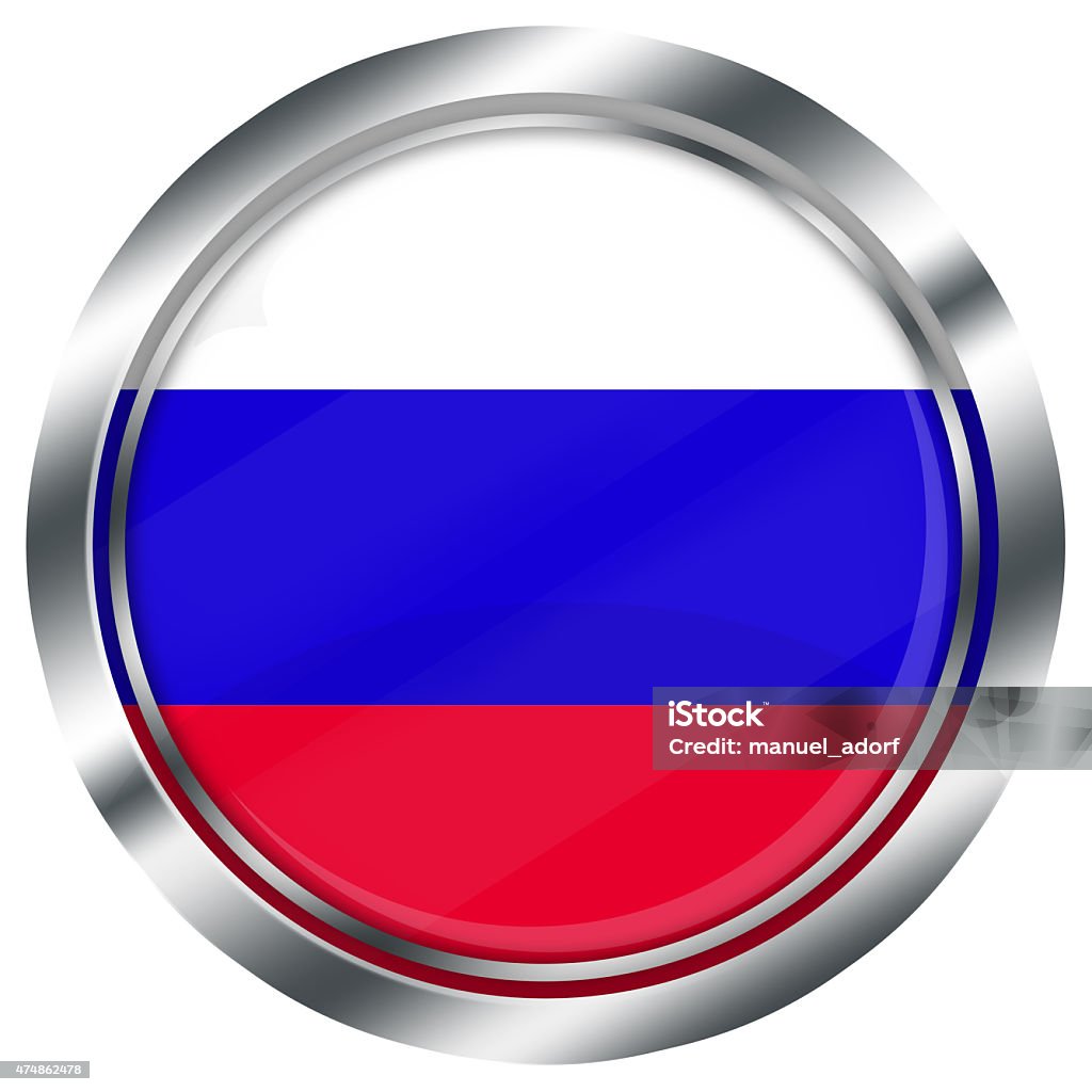 glossy round russian flag button for web on white background, glossy round russian flag button for web design with metallic border, illustration, white background, isolated, 2015 Stock Photo