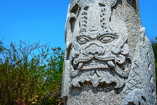 Dragon carving. Located in Shenyang Botanical Garden, Shenyang City, Liaoning province, China.