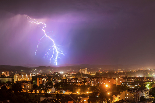 High angle view of a thunderstorm over a urban scene (Novi Sad, Serbia)