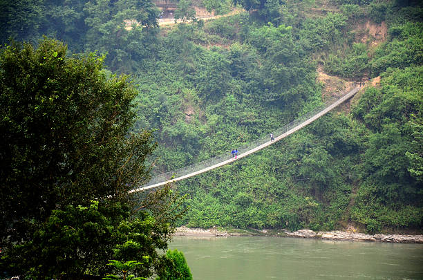 Rope bridge in Annapurna Valley between go to Pokhara Nepal