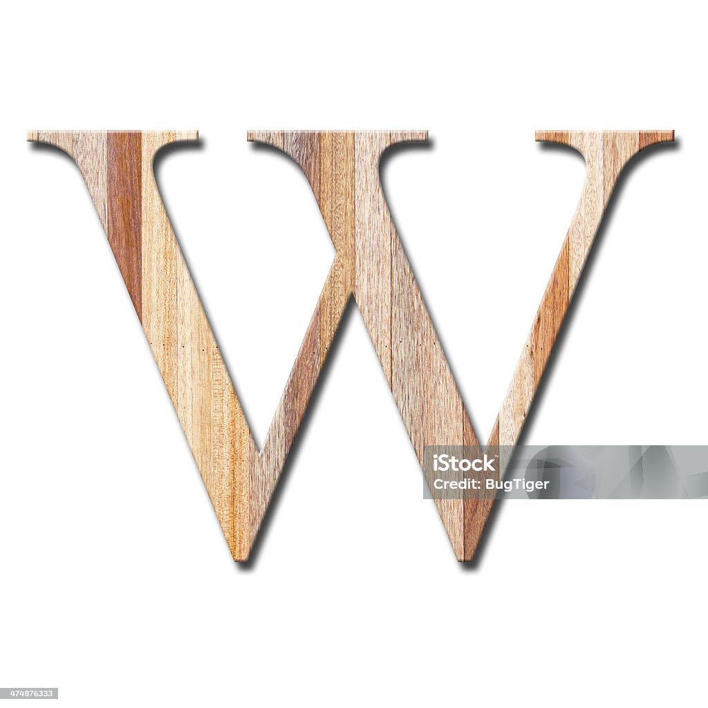 Wood Letter W Wooden alphabet letter with drop shadow on white background, W Alphabet Stock Photo