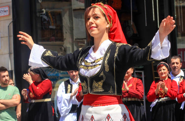 Turkey, Mugla, Mentese local cultural festival folklore (efe zeybek) men's and women's clothes