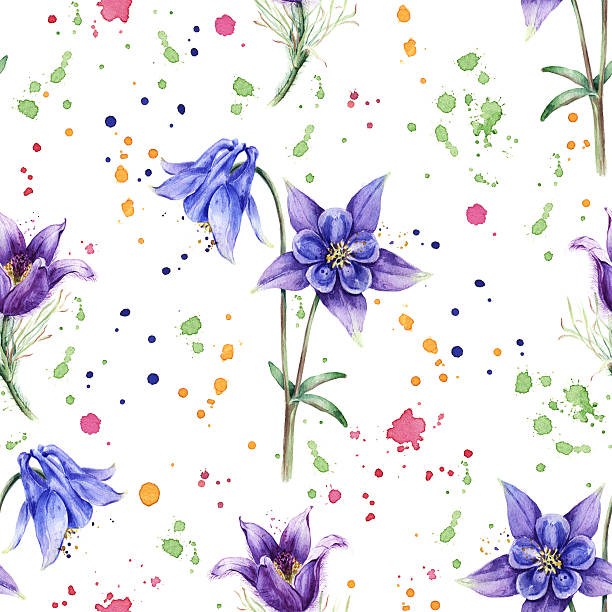 istock Seamless floral pattern with blue flowers, Watercolor painting 474894682