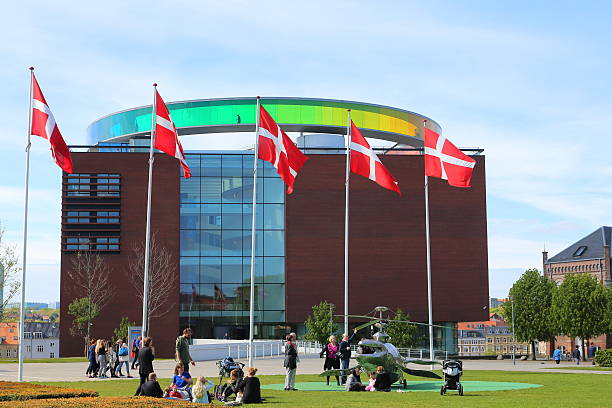 Aarhus, Denmark - May 24, 2015: Aros art museum Aarhus, Denmark. People in front of the museum.