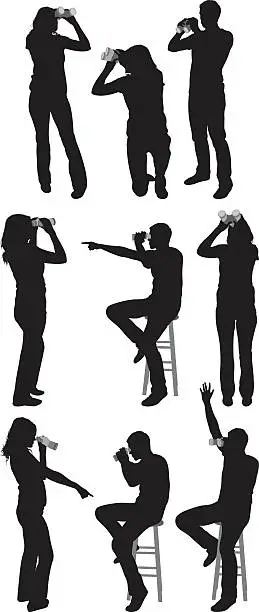 Vector illustration of People using binocular