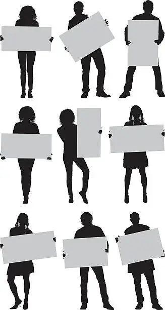 Vector illustration of Casual people with placard