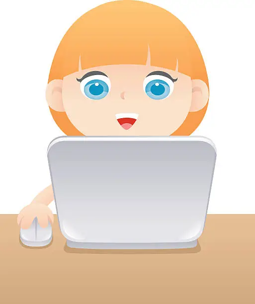 Vector illustration of Girl using laptop