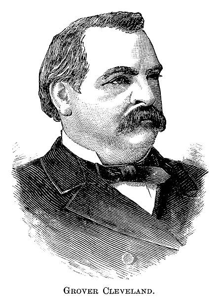 Grover Cleveland - Antique Engraved Portrait Antique engraved portrait of Grover Cleveland (1837-1908), the 22nd and 24th President of the United States. grover cleveland stock illustrations