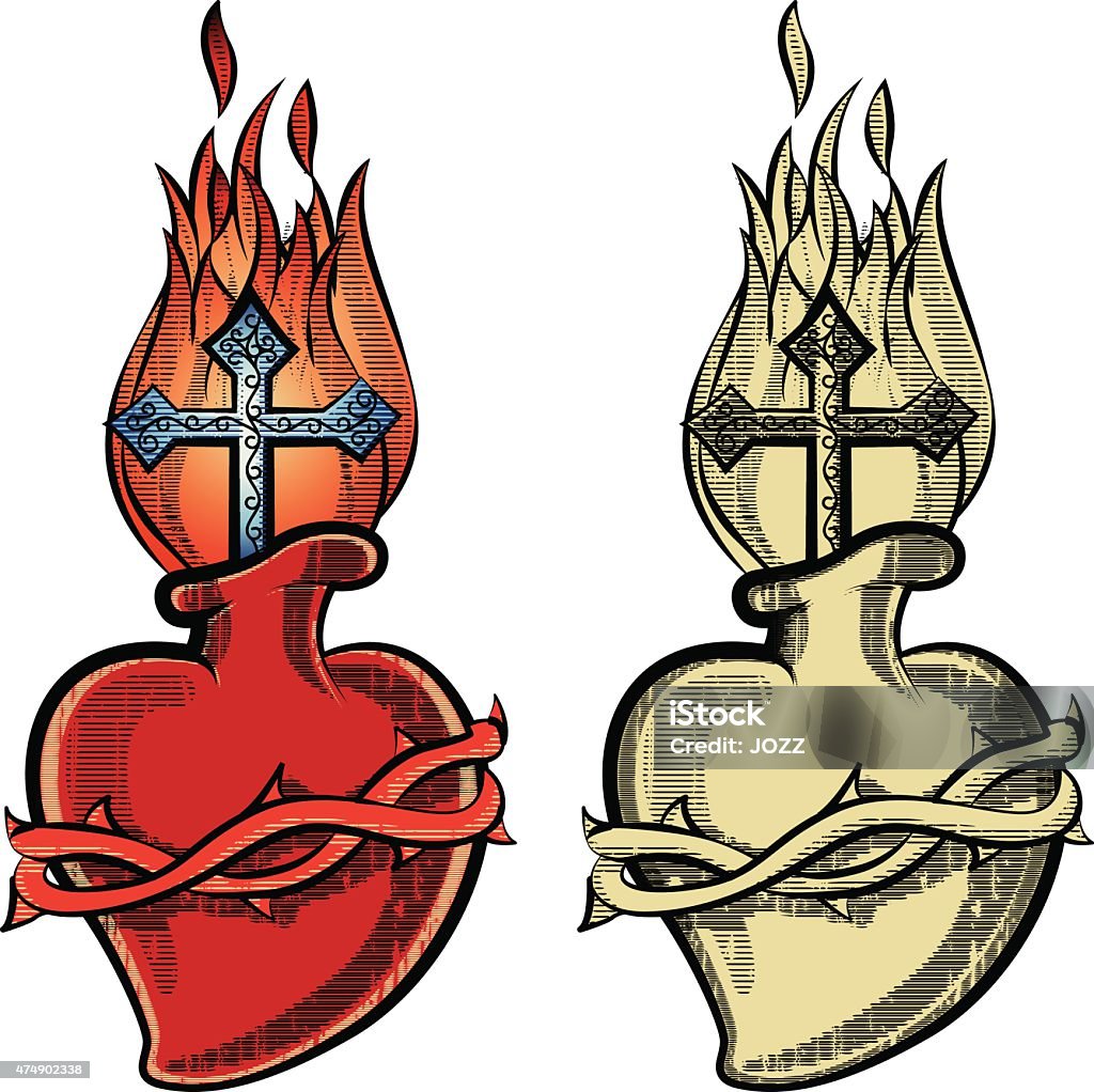SACRED HEART TATTOO Classic heart, vintage tattoo style Heart Shape stock vector