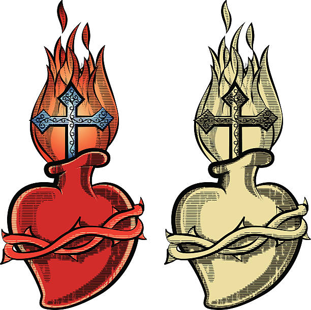 Sacred Heart Tattoo Stock Illustration - Download Image Now - Heart Shape,  Spirituality, Tattoo - iStock