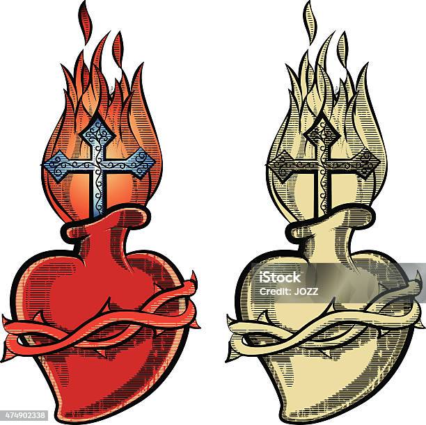 Sacred Heart Tattoo Stock Illustration - Download Image Now - Heart Shape, Spirituality, Tattoo