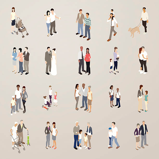 Families - Flat Icons Illustration This detailed set of 20 icons is illustrated in a flat vector style. Various families, couples and groups of people can be seen together. Included are: a woman with a baby in a stroller; a young heterosexual couple; two gay men; a father with a small child sitting on his shoulders; a man with his dog; a family with a new baby; a man and woman getting married; a man and his pregnant partner; a mother with a baby son and a toddler daughter; a man and woman in casual clothing kissing; a multiracial couple and their son; three small girls playing together; a senior mother and father with their grown daughter; two small children in school uniforms; a mother and daughter; an elderly couple; a lesbian couple; two grandparents with their small grandchildren; a father walking with his young son, and a senior man and woman. grandmother child baby mother stock illustrations