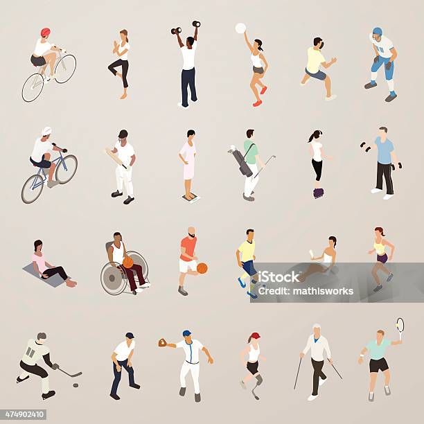 Sports And Fitness People Flat Icons Illustration Stock Illustration - Download Image Now