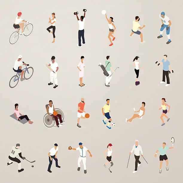 Vector illustration of Sports and Fitness People - Flat Icons Illustration
