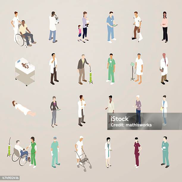 Doctors And Patients Flat Icons Illustration Stock Illustration - Download Image Now - Isometric Projection, Senior Adult, Patient