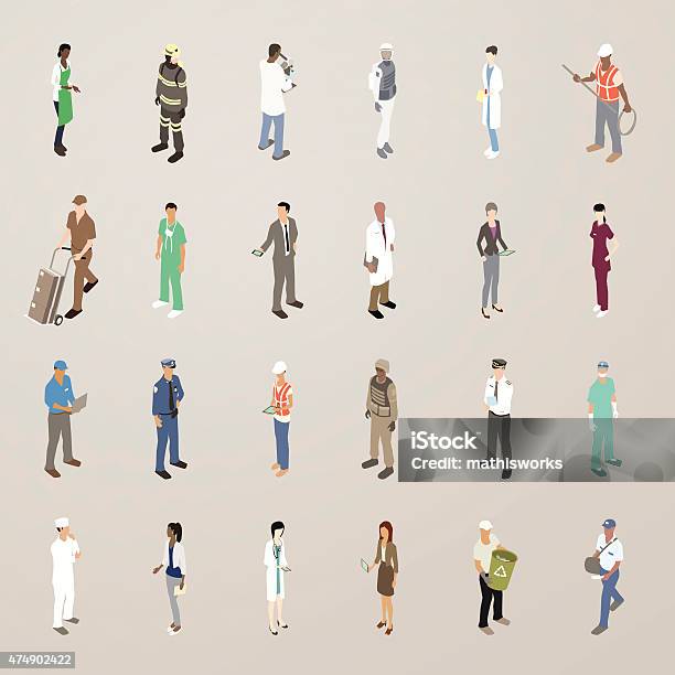People At Work Flat Icons Illustration Stock Illustration - Download Image Now - Isometric Projection, Occupation, People