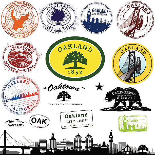 ilustraciones, imágenes clip art, dibujos animados e iconos de stock de sello de gráficos de oakland, california - oakland california