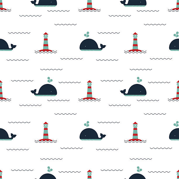ilustrações, clipart, desenhos animados e ícones de baleia padrão sem emendas farol - fishing industry fishing nautical vessel buoy