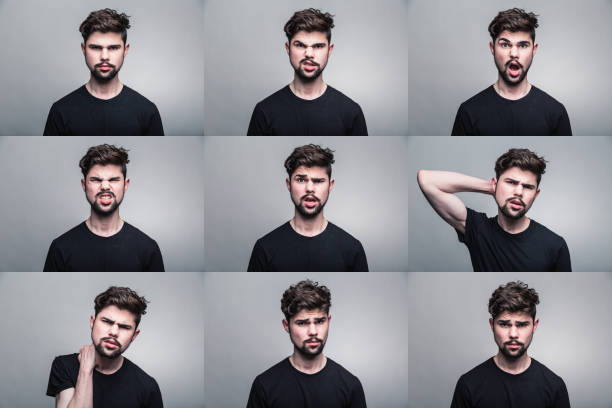 istock Set of young man's portraits with different emotions 474903722