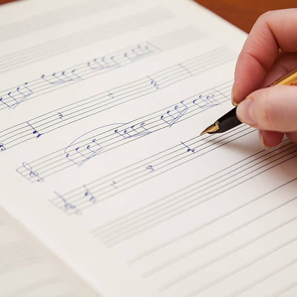 istock Hand with pen and music sheet 474904355