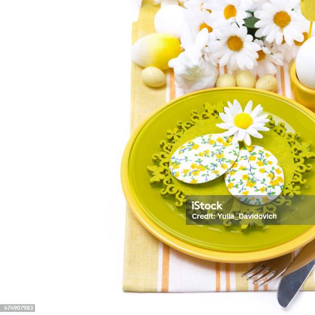 Festive Easter Table Setting With Decorations Flowers Stock Photo - Download Image Now