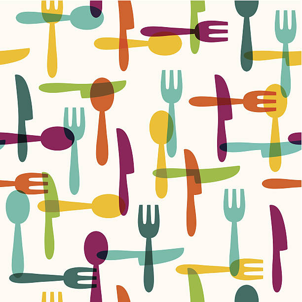 nahtlose küche muster - fork spoon table knife vector stock-grafiken, -clipart, -cartoons und -symbole