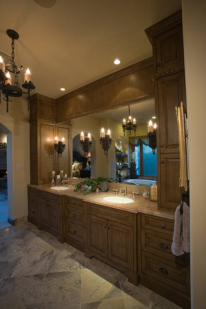 istock View Of Bathroom With Lit Chandelier 474914297