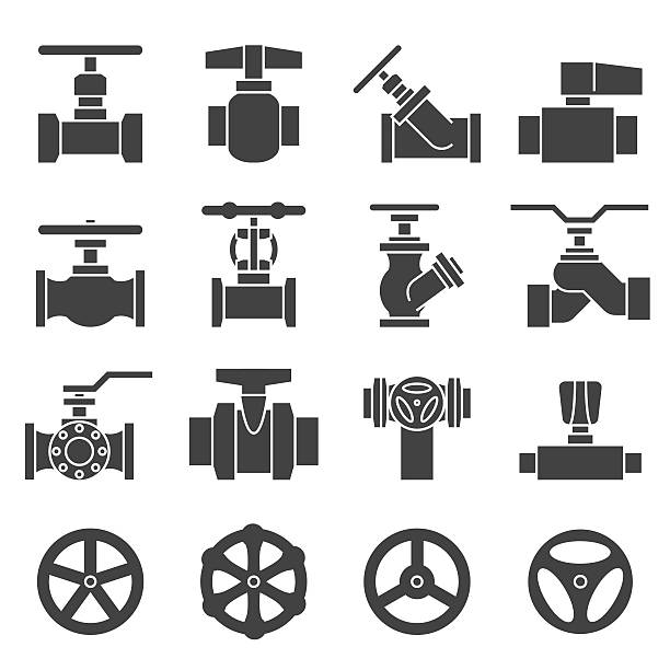 ilustraciones, imágenes clip art, dibujos animados e iconos de stock de icono de válvula y machos de roscar de - mangueras industriales
