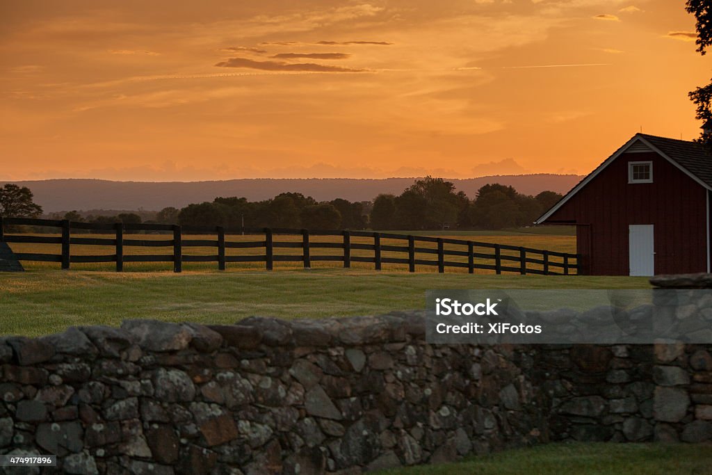 Peaceful rural scene at dawn Peaceful rural scene at dawn with red evening sky 2015 Stock Photo