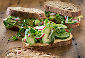 Vegetable Sandwich's on a Rustic Wood Background.