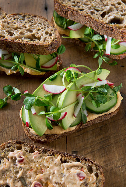 istock Vegetarian Sandwich's on a Rustic Wood Background. 474920350