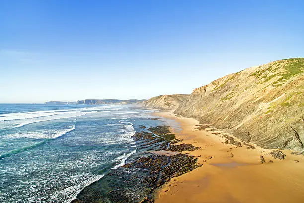 Aerial from Praia Vale Figueiras at the westcoast in Portugal