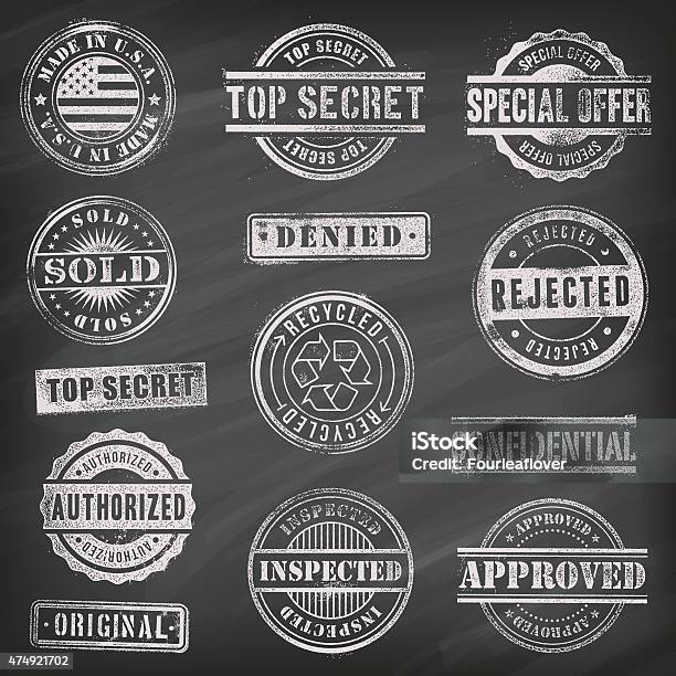 Chalkboard Vector Commercial Stamps Stock Illustration - Download Image Now - Rubber Stamp, Distressed - Photographic Effect, Circle