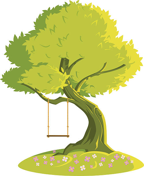 ilustraciones, imágenes clip art, dibujos animados e iconos de stock de swing en un árbol.   качели на дереве. - columpio de cuerda