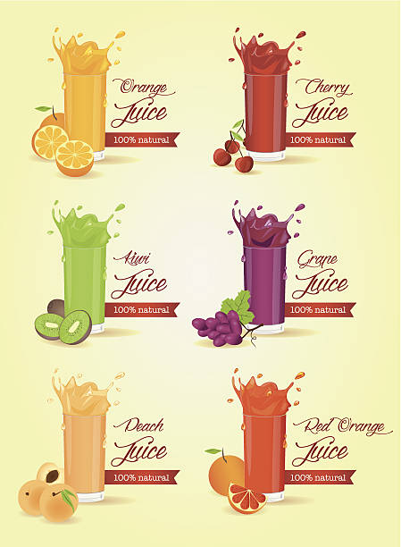 illustrazioni stock, clip art, cartoni animati e icone di tendenza di succo di frutta fresco poster illustrazione - peach fruit portion orange