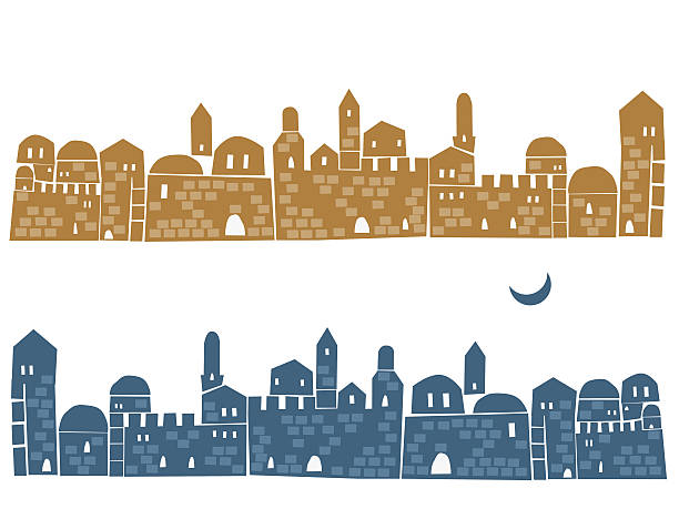 иерусалим, старый город в день и ночь - jerusalem israeli culture israel night stock illustrations