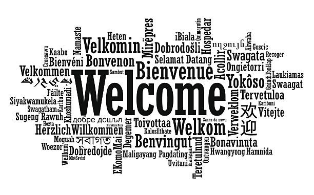 Vector illustration of multilanguage welcome cloud Welcome Tag Cloud in vector format word cloud stock illustrations