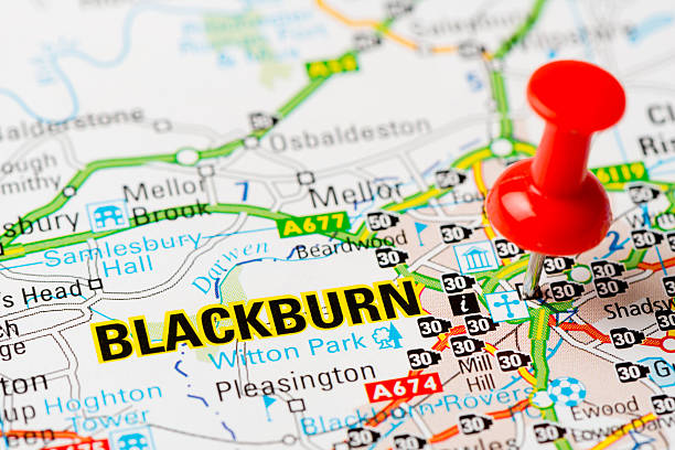 United Kingdom capital cities on map series: Blackburn Source: "World reference atlas"Source: "World reference atlas" lancashire stock pictures, royalty-free photos & images