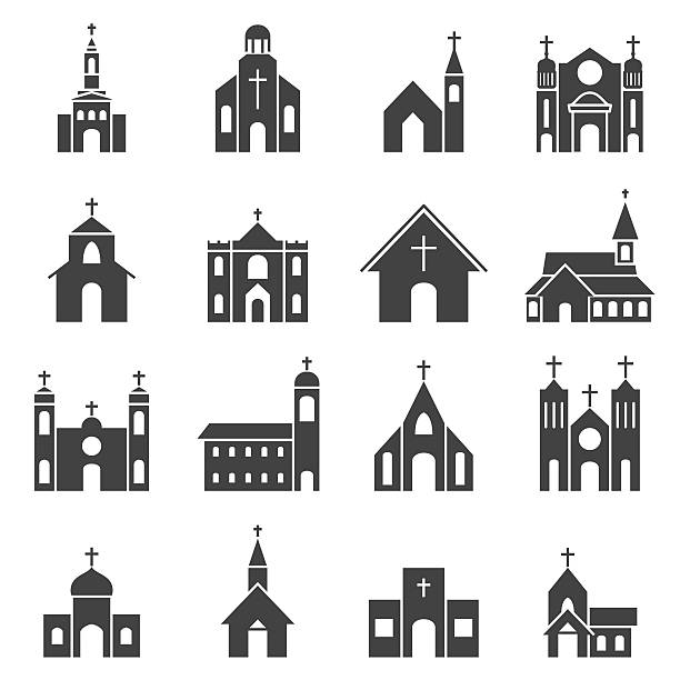 ilustrações, clipart, desenhos animados e ícones de ícone de vetor definido edifício da igreja - igreja