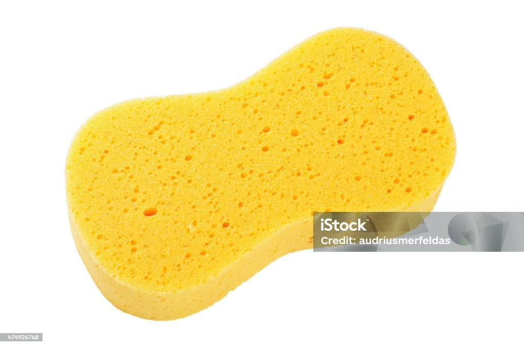 Yellow sponge isolated on the white background with clipping path Cleaning and car washing yellow sponge Cleaning Sponge Stock Photo